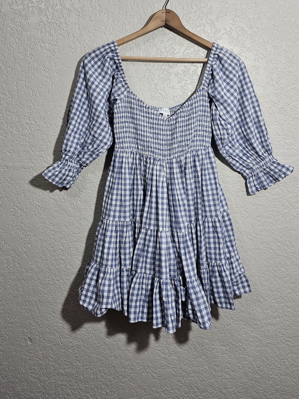 Anthro Mable Blue/White Gingham Plaid Mini Cottagecore Dress